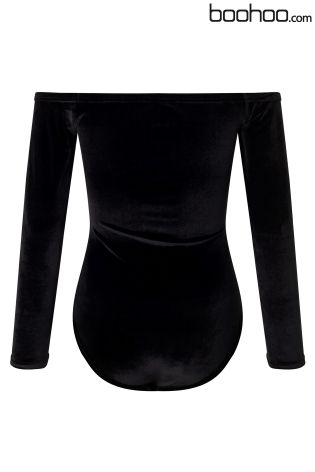 Boohoo Petite Velvet Bardot Bodysuit